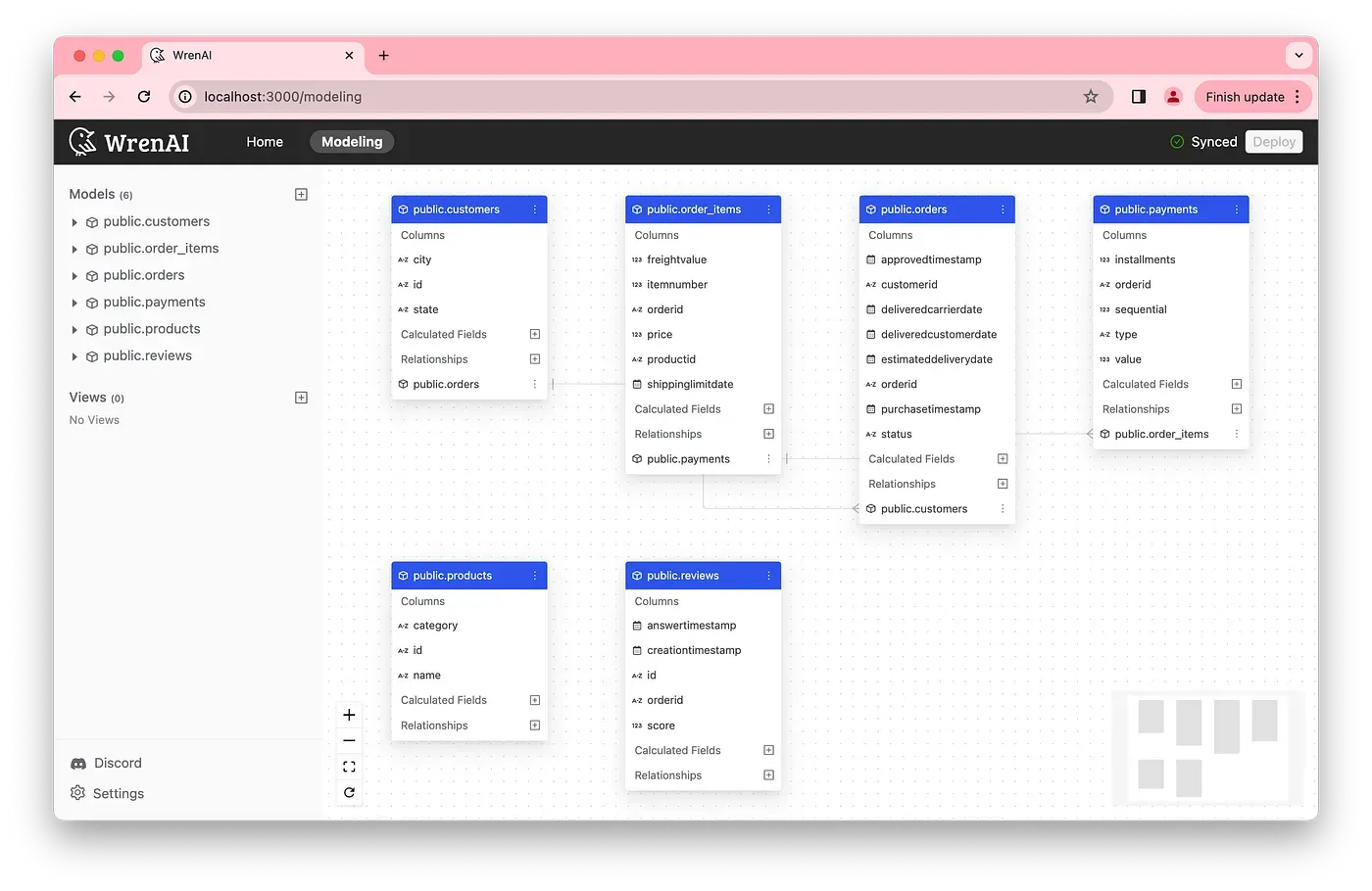 All the data models on the Wren AI modeling page