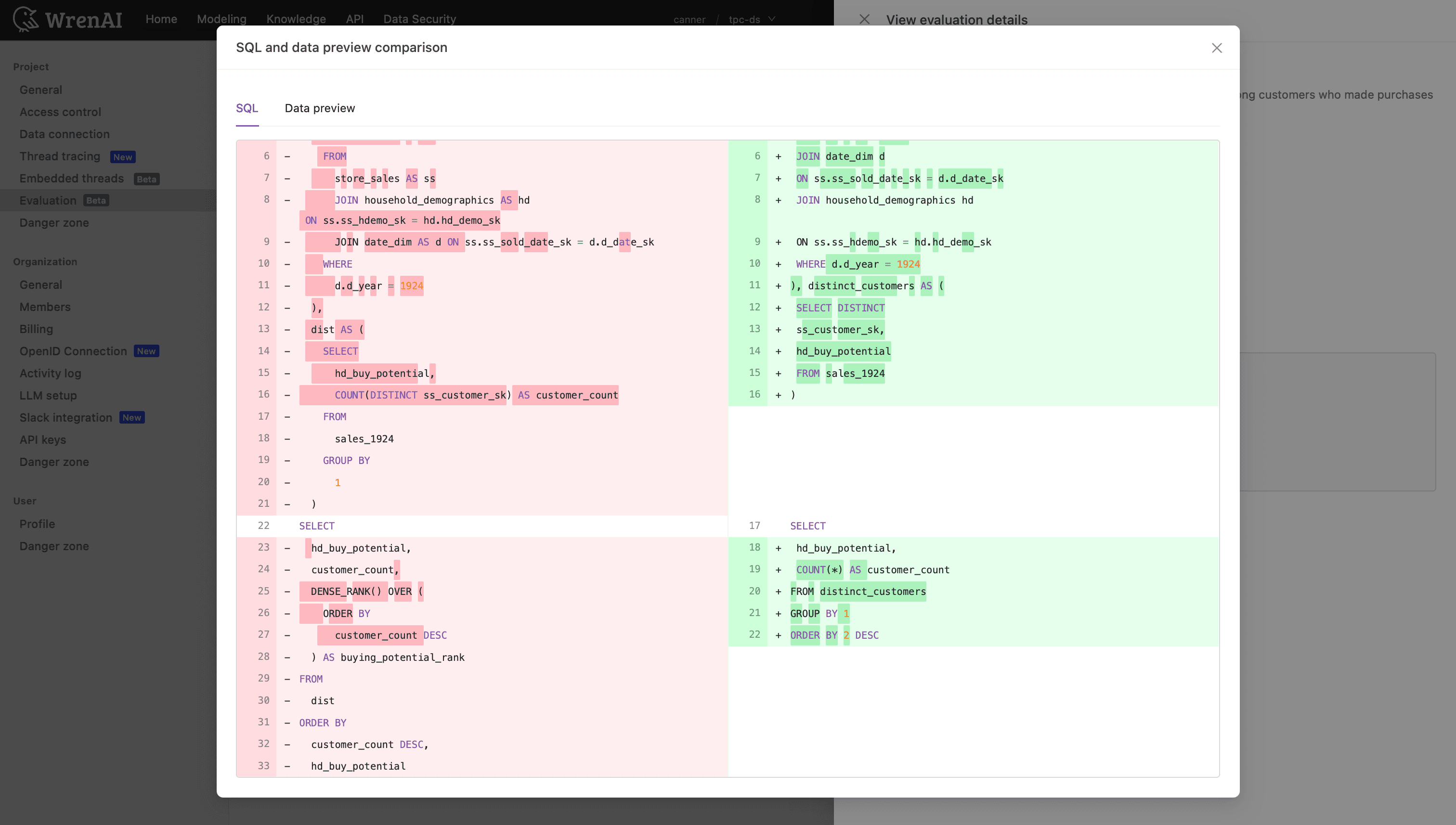 The SQL difference between the agent's answer and the expected answer